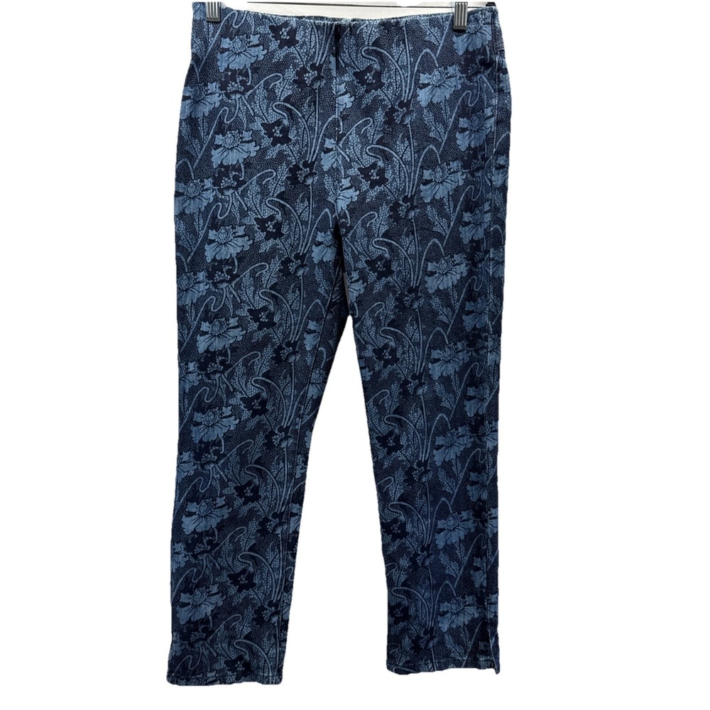 Soft Surroundings Womens Cropped Pants Size M Blue Paisley Thick Stretch Pull On